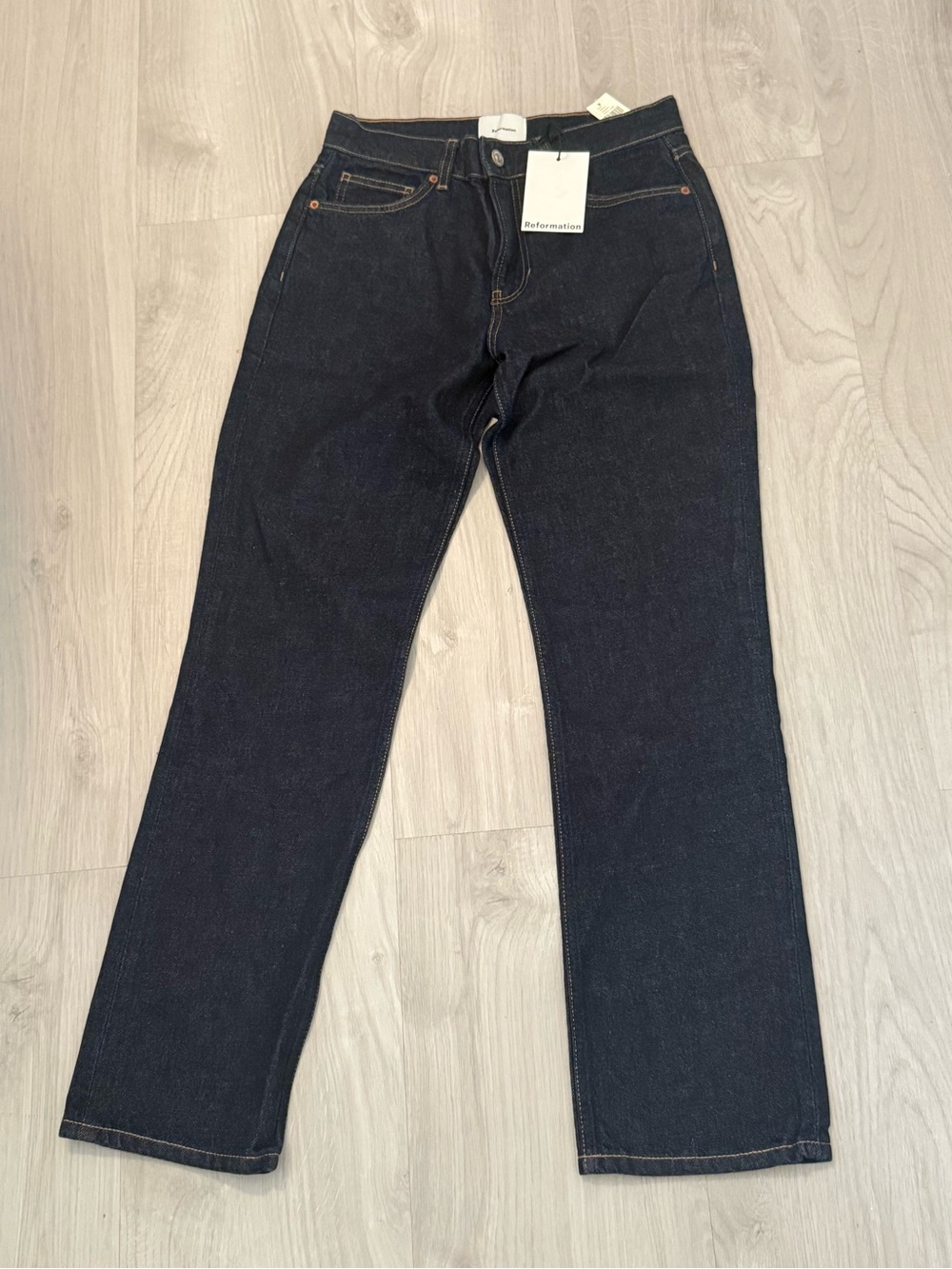 NWT Reformation Greer Mid Rise Straight Jeans Dark Wash Anthropologie Size 26